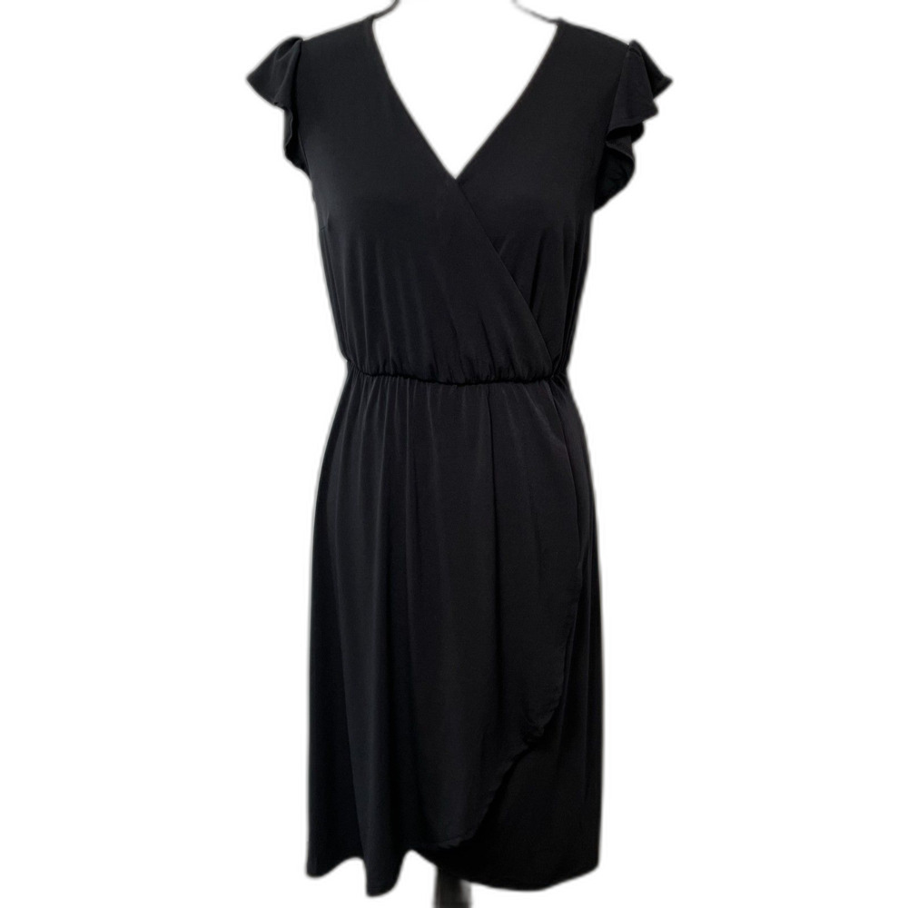 Womens Faux Wrap Midi Dress Ruffle Sleeve Belted Tulip Skirt Rom Com Midi Dress
